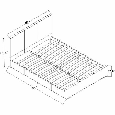 Homeroots 34.8 x 63.4 x 85.4 in. Black Upholstered Queen Size Platform Bed 397031